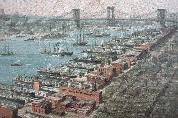 Columbia Waterfront to Brooklyn Heights, New York Dock Company lithograph, 1911